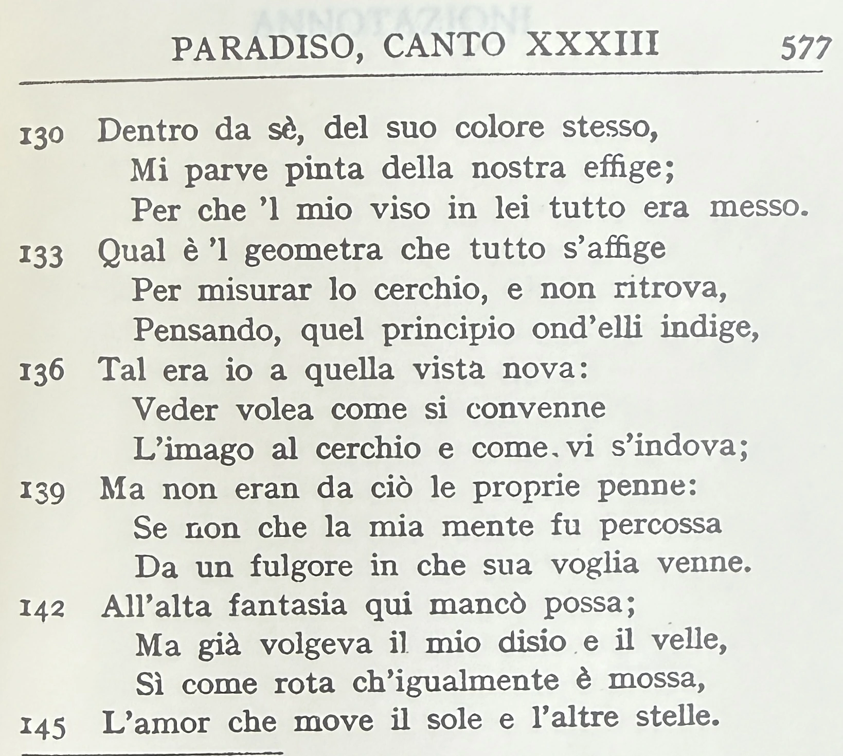 Dante Alighieri, Paradiso, Canto XXXIII, versi 130–145. L’amor che move il sole e l’altre stelle.